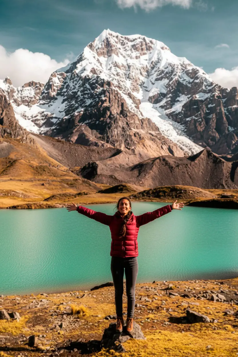 Caminata por el circuito de las 7 Lagunas del Ausangate con vistas al nevado y aguas cristalinas.